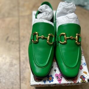 Green Loafers with Gold Buckle